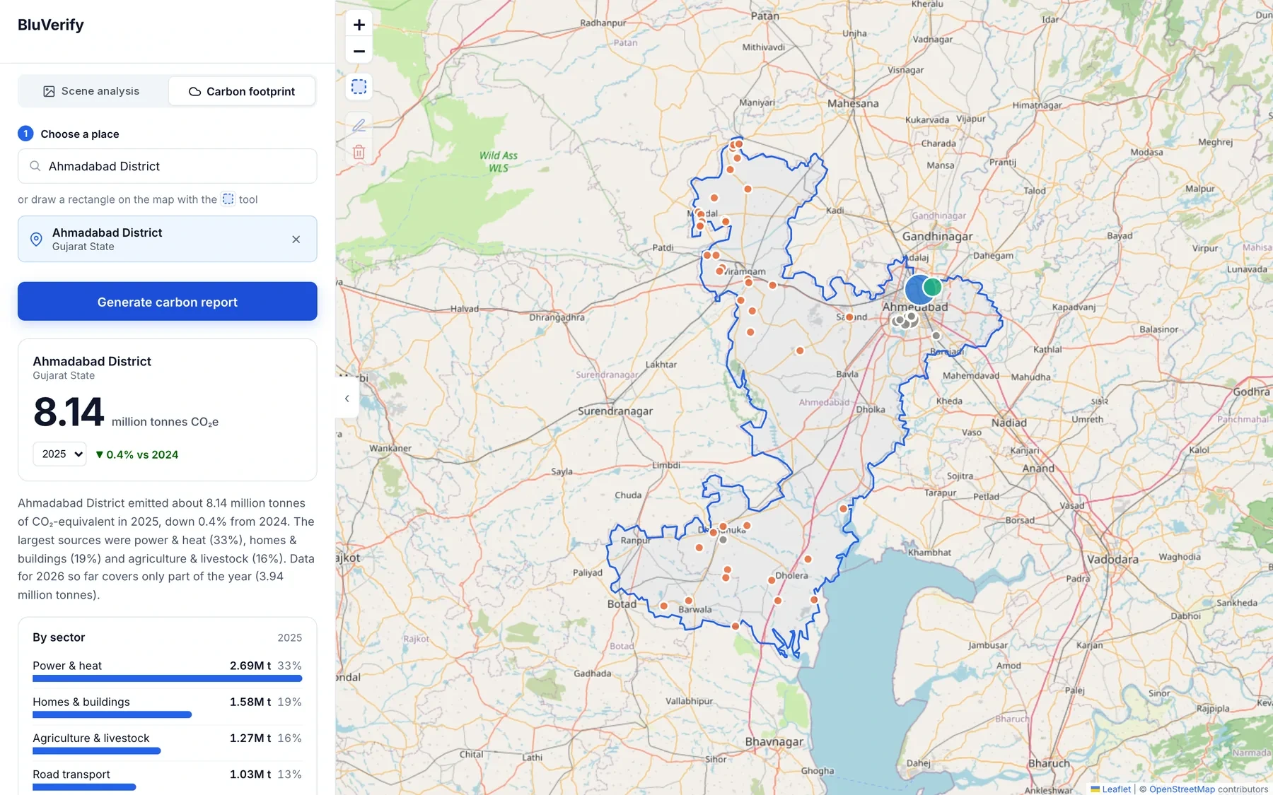 BluVerify interface: Carbon footprint