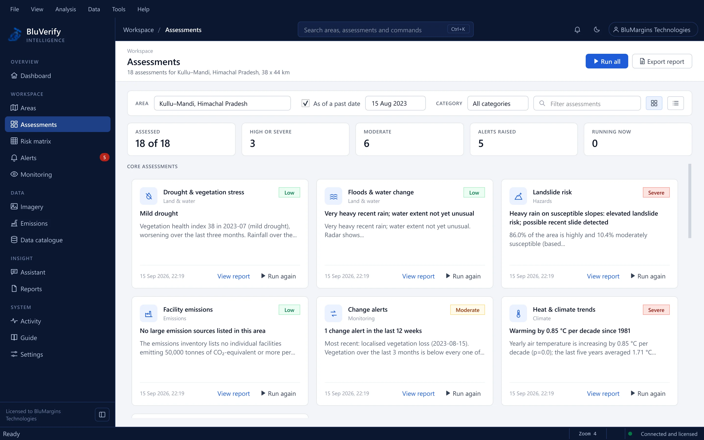 BluVerify interface: Assessments